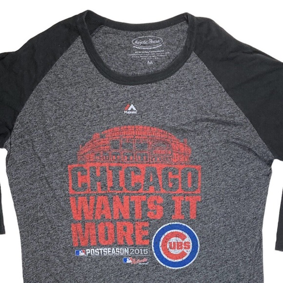 Chicago Cubs Medium Womens T-Shirt 2015 MLB Postseason Tee Chicago Wants It More - Picture 2 of 8